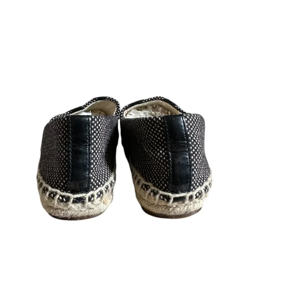 Tory Burch Lonnie Leather Logo Woven Espadrille Flats Size 6.5